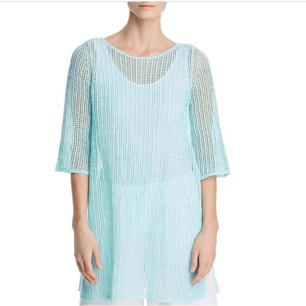 EILEEN FISHER Organic Linen Tunic Sweater Top Layer Open Weave Knit Small